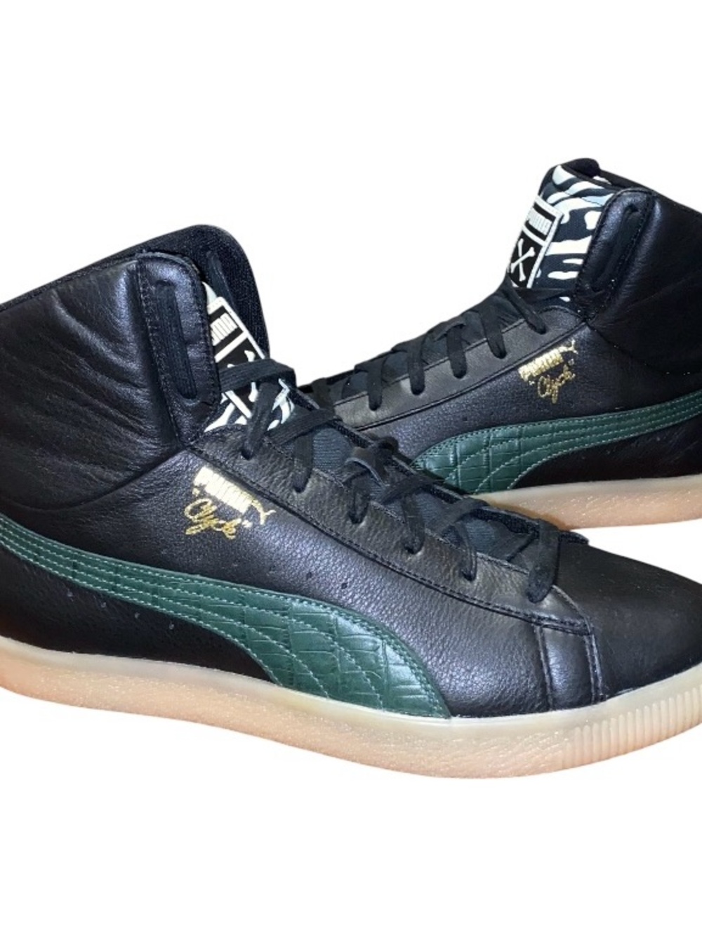RARE Puma Clyde Mid Zamunda Black White Green Zebra Mens Size 12